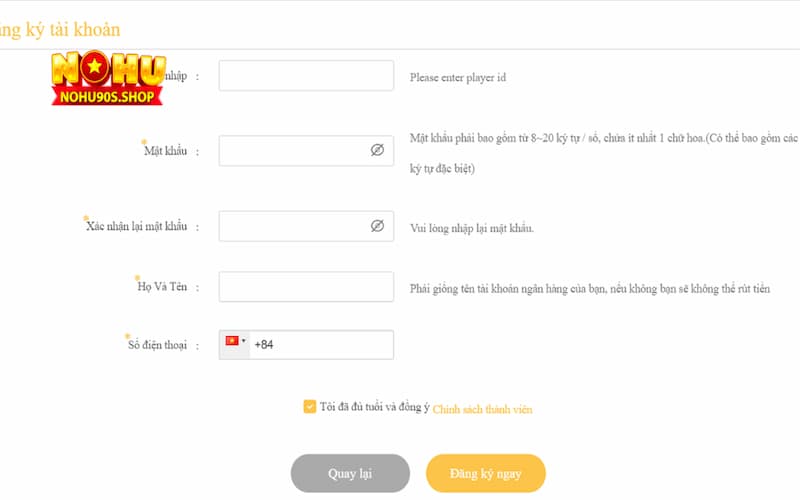 Hướng dẫn các bước đăng ký nohu90 nhanh nhất